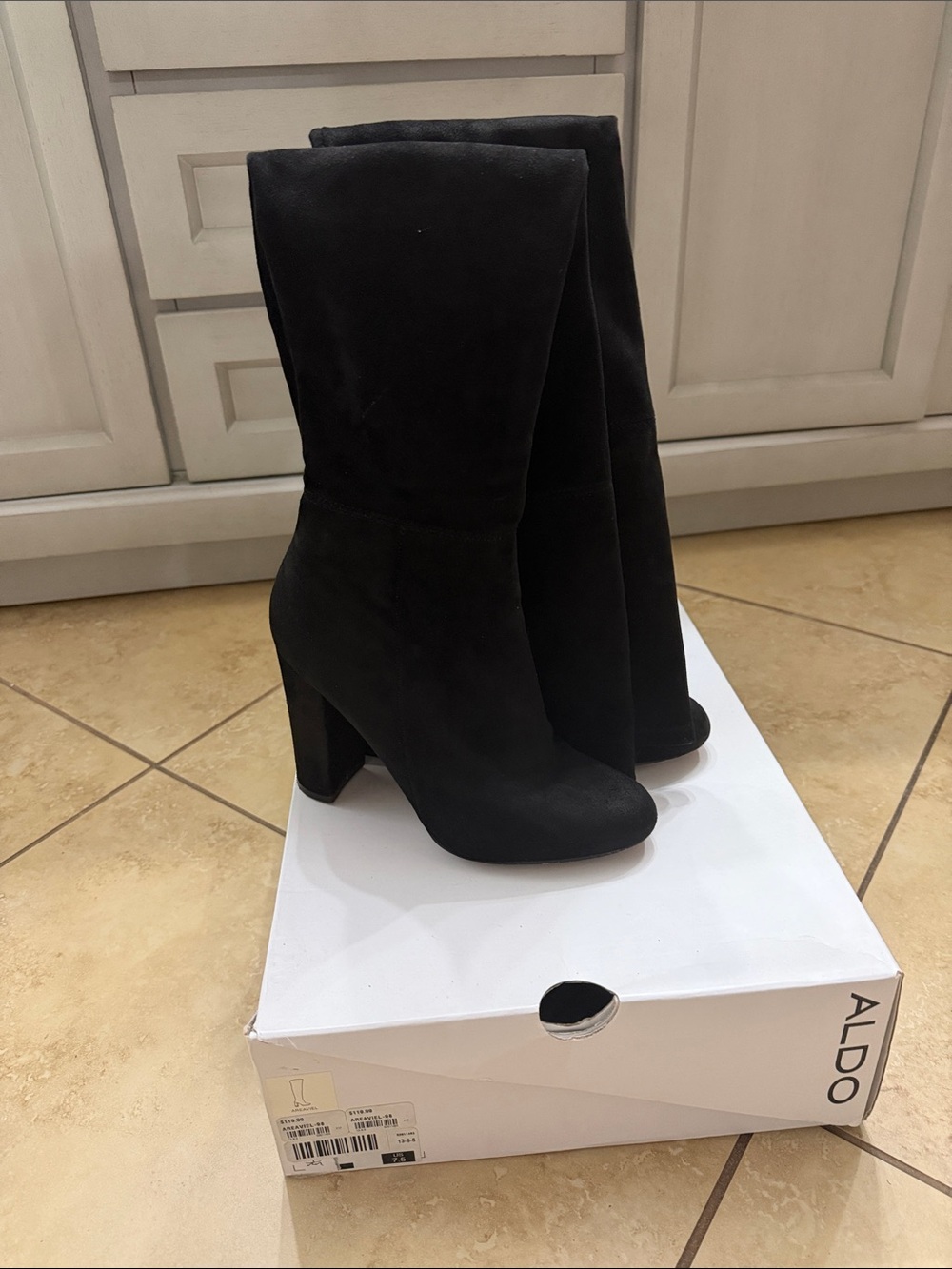 Aldo Black Suede Knee-High Block Heel Boots